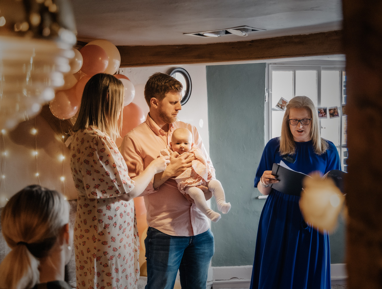 Deb Reed Celebrant Colchester Essex, officiating at a baby naming ceremony